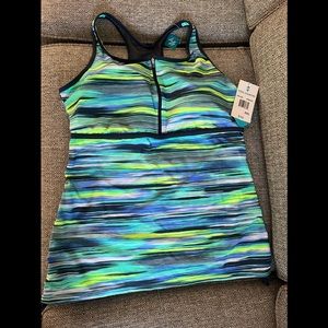 NWT Free Country Zip Front Racerback Tankini Top